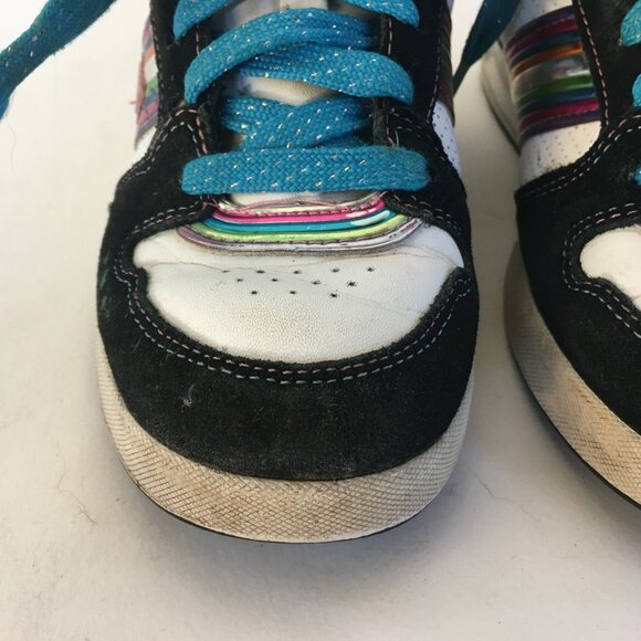 Skechers Running Shoes Sneakers Size 2 Girls Leather Rainbow Black Metallic - Picture 6 of 15